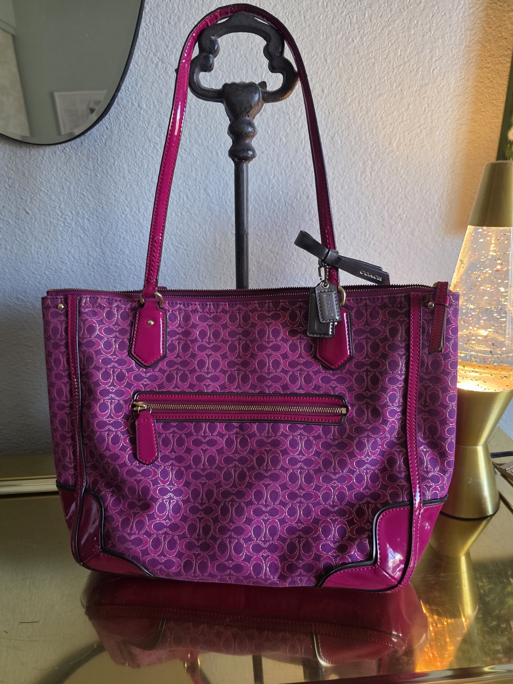 Coach Magenta And Gold Signature Tote